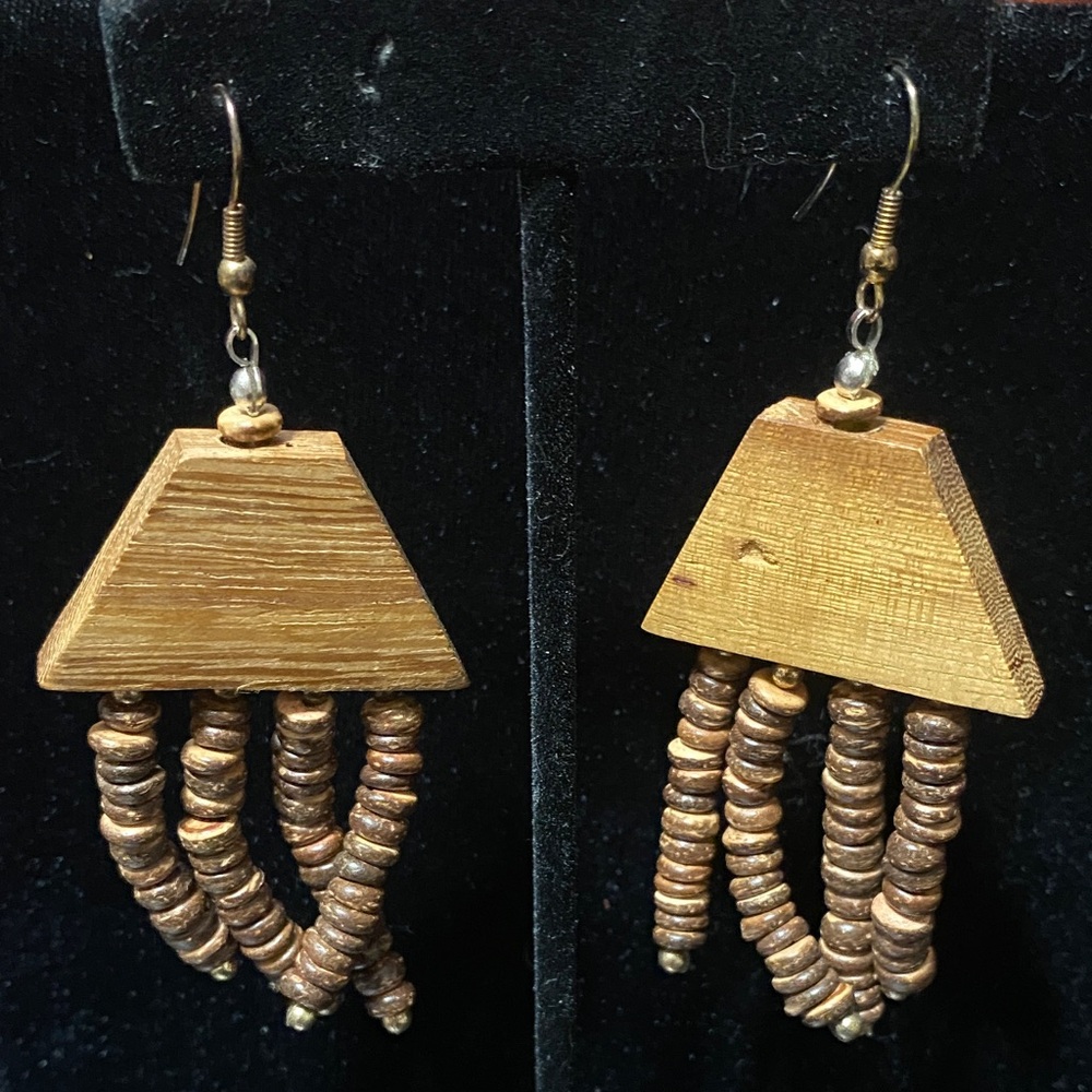 Vintage Gold and Brown wood Beaded Earrings